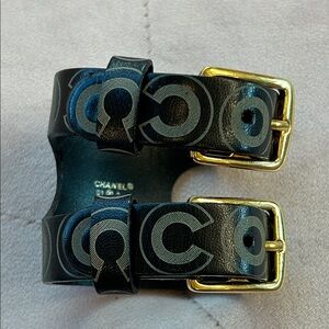 Authentic CHANEL Vintage Double Buckle Cuff Bracelet – Rare Logo Print